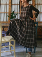 Brown Tartan Apron with Pockets