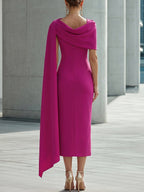 Draped One-Shoulder Midi Dress
