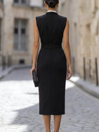 Sleeveless Blazer Sheath Dress With Contrast Trim & Belt