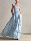 Women's Striped Print Sleeveless Casual Loose-fit Cotton-linen Sundress