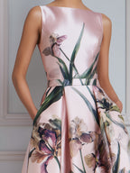 Sleeveless Botanical Print A-Line Midi Dress