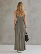 Women's Retro Striped Art Casual Stylish Cotton Linen Jumpsuit