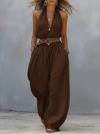 Casual Linen And Cotton Sleeveless Jumpsuit