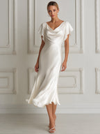 Elegant Cowl-Neck Acetate Satin Midi Dress