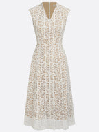 White Lace V Neck Sleeveless A-Line Midi Dress