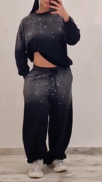 Women's Gradient Rhinestone Casual Hoodie Set