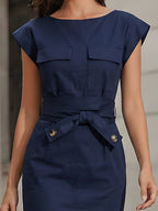 Sleeve Belted Utility Midi Dress
