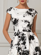 Timeless Floral Boat-Neck Midi Dress
