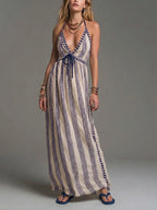 Bohemian Sleeveless Striped Linen And Cotton Dress
