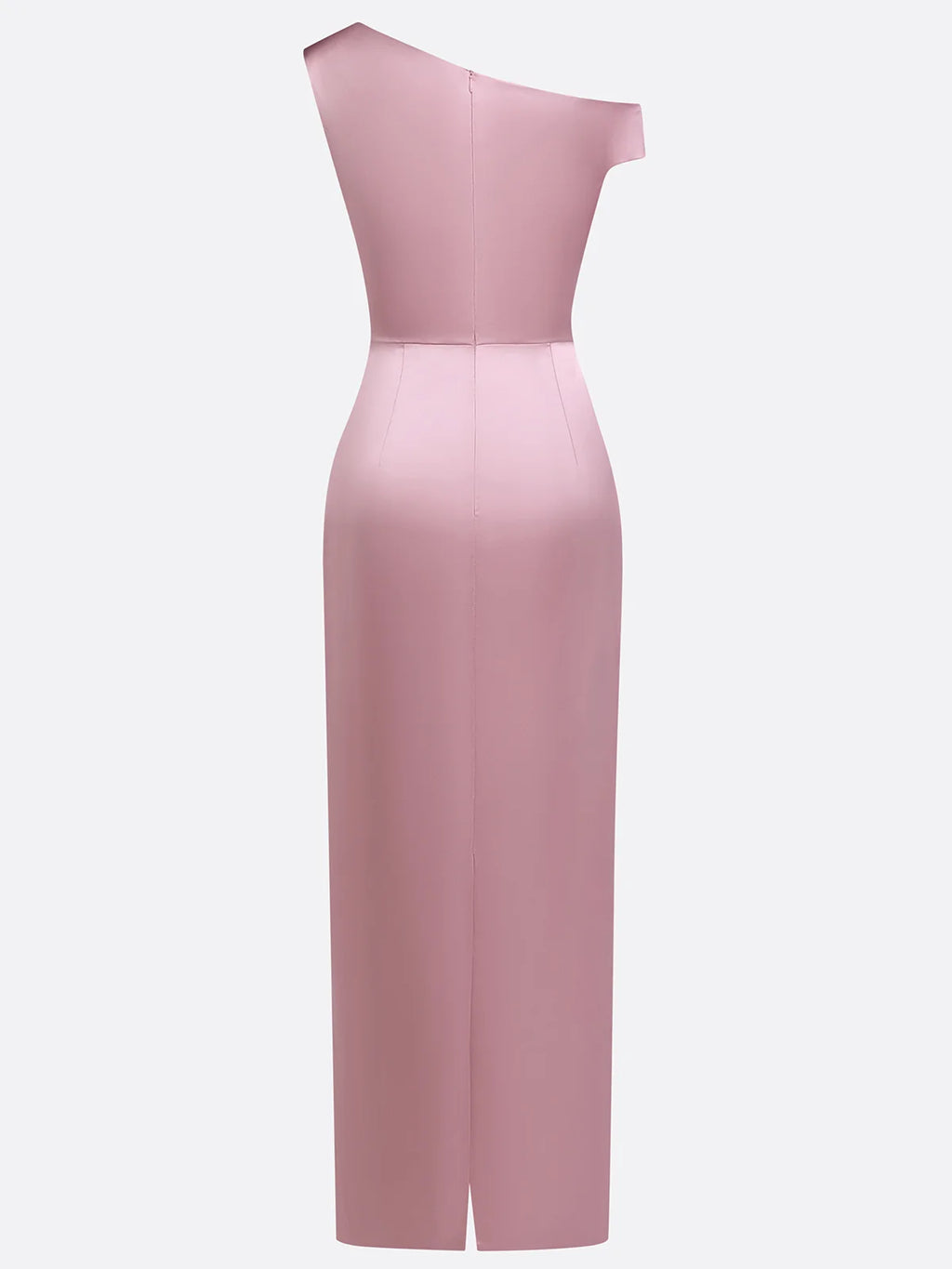 Pink Satin One Shoulder Sleeveless Sheath Gown Dress