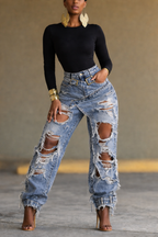 Light Blue Distressed Ripped Baggy Jeans