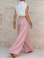 High-Waist Pleated Wide-Leg Pants & Sleeveless Shirt Co-Ord Set