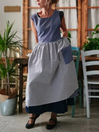 Blue Striped Patchwork Cotton Kitchen Apron