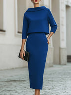 Boat Neck Top And Midi Skirt Set