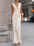Elegant  V-Neck Asymmetric Layered Maxi Dress