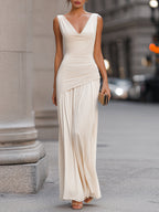 Elegant  V-Neck Asymmetric Layered Maxi Dress