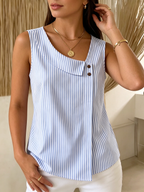 Retro Cozy Striped Cotton-linen Sleeveless Blouse