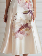 Floral Print Sleeveless Boat Neck A-Line Midi Dress