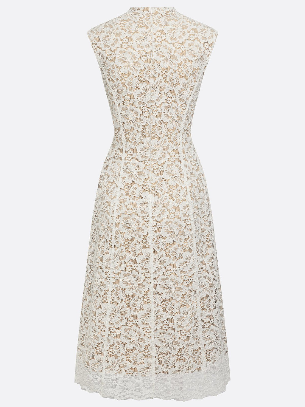 White Lace V Neck Sleeveless A-Line Midi Dress