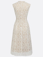White Lace V Neck Sleeveless A-Line Midi Dress
