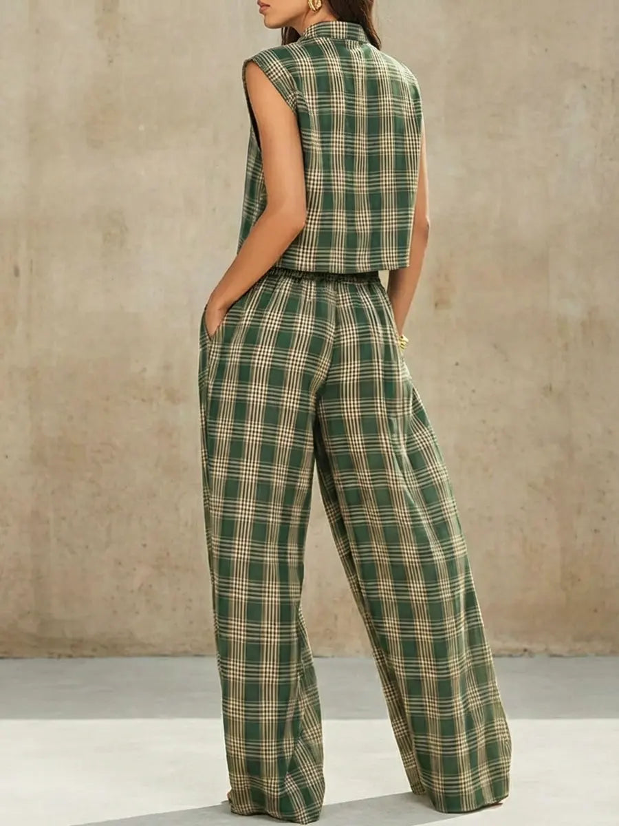 Women's Retro Striped Stylish Button Casual Top And Pants Cotton Linen Two-piece Set