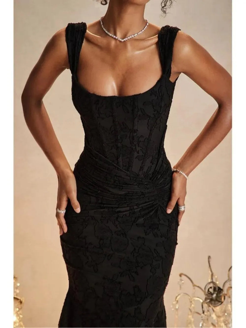 Black bell floral maxi dress
