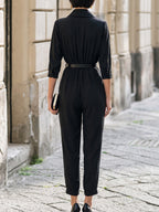 Shirt Collar Belted Draped Utility Jumpsuit