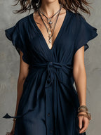 Fluid V-Neck Waist-Tie Maxi Dress
