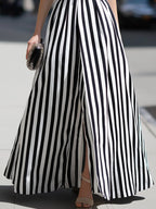 Striped Sleeveless Belted Elegant Dress