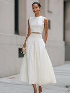 Sleeveless Cropped Top And Pleated Midi Skirt Set