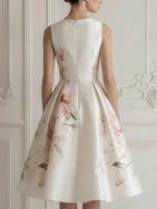 Sleeveless Floral Placement Structured A-Line Midi Dress