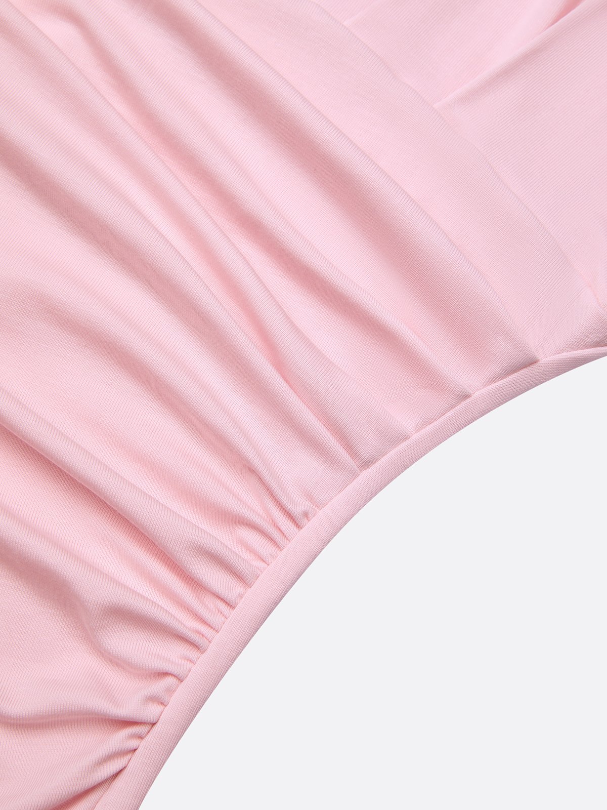Pink Ruched Peplum Knit Lyocell Deep V Neck Sleeveless Bodycon Midi Dress