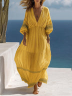 Flowy Striped Dress With Lace Trim