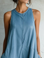 Sleeveless Denim Wide-Leg Pocket Jumpsuit