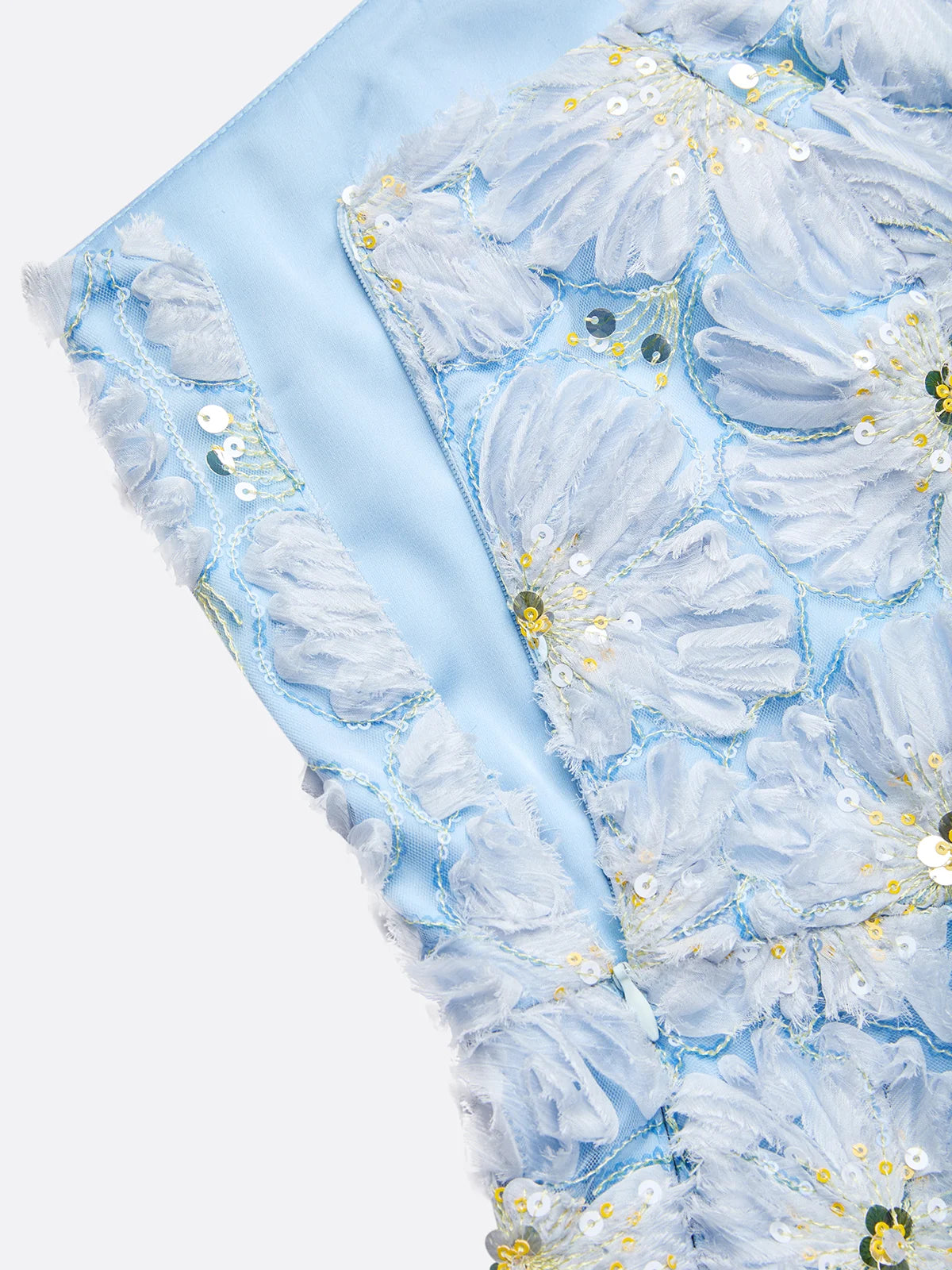 Light Blue Jacquard Beaded 3D Floral Lace One Shoulder Sleeveless Mermaid Gown Dress