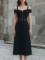 Off-Shoulder Strap Midi Dress