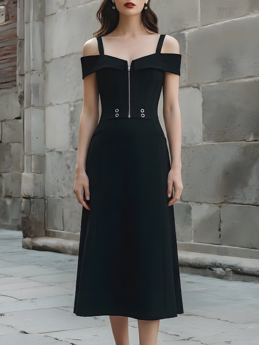 Off-Shoulder Strap Midi Dress