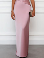 Pink Satin One Shoulder Sleeveless Sheath Gown Dress
