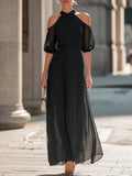 Off-Shoulder Halterneck Sheer Layered Dress