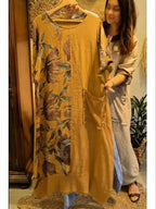 Loose-fitting Casual Floral Print Linen And Cotton Dress