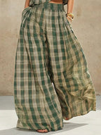 Women's Retro Striped Stylish Button Casual Top And Pants Cotton Linen Two-piece Set