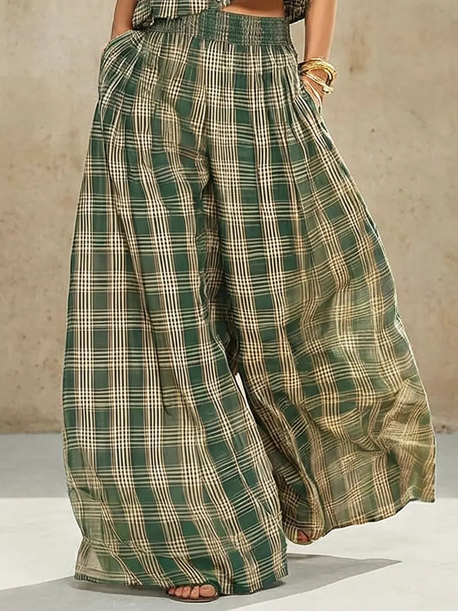 Women's Retro Striped Stylish Button Casual Top And Pants Cotton Linen Two-piece Set