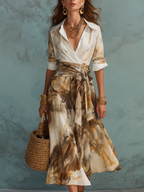 Gold And Brown Printed Shirt And Wrap Skirt Set