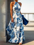 Women's Casual Elegant Vacation Floral Halter Maxi Dress