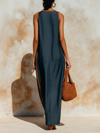 Tencel Denim Contrast Trim Sleeveless Maxi Dress