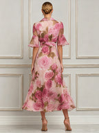 Romantic Rose Garden Chiffon Midi Dress