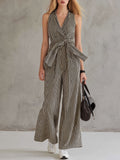 Women's Retro Striped Art Casual Stylish Cotton Linen Jumpsuit