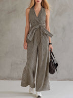 Women's Retro Striped Art Casual Stylish Cotton Linen Jumpsuit