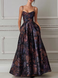 Floral Spaghetti Strap Structured A-Line Maxi Dress