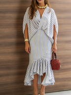 Stylish Striped Elegant Shirt And Skirt Two-piece Set